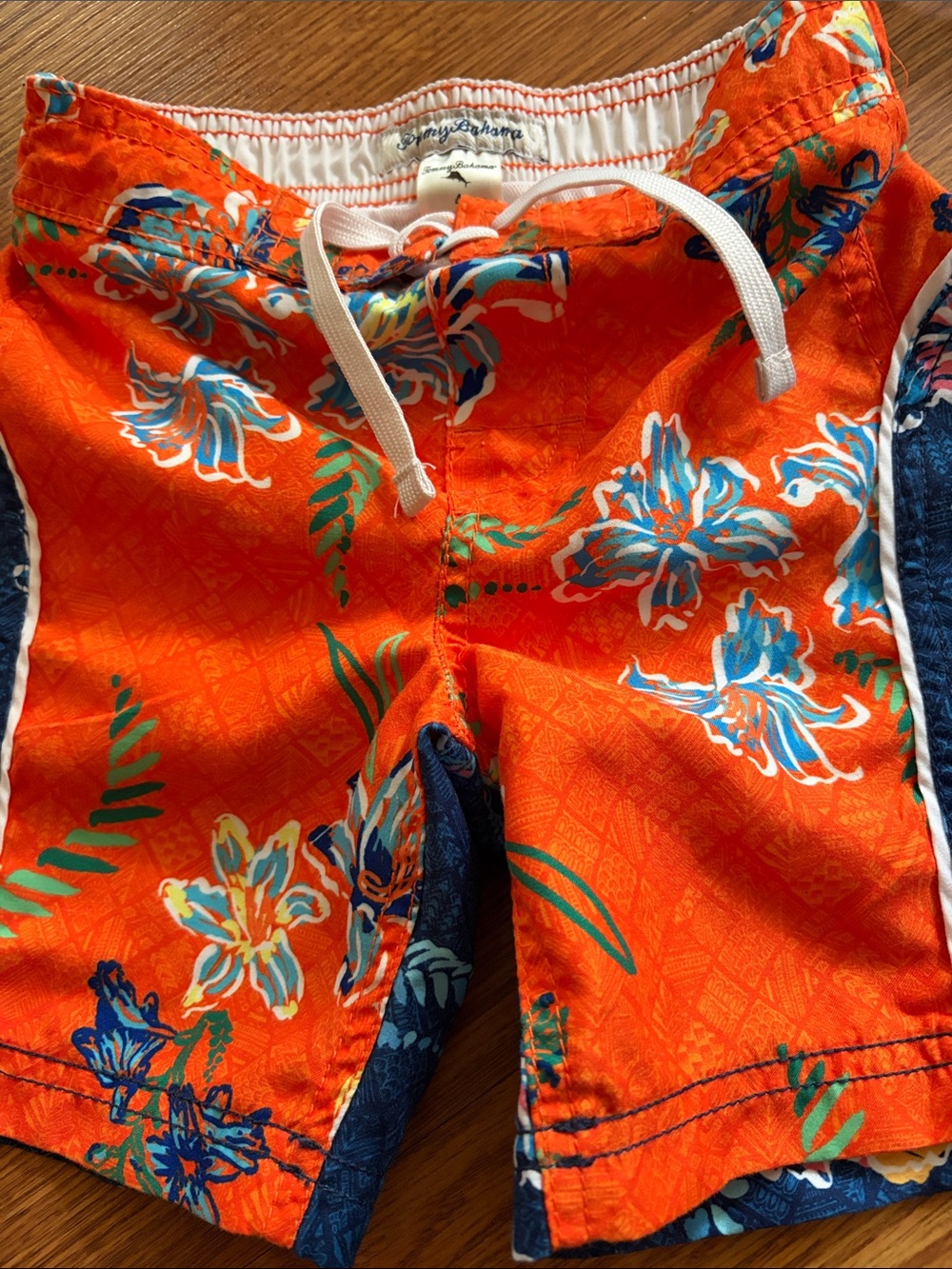 Tommy Bahama Orange Floral Swim Shorts with Blue Accents